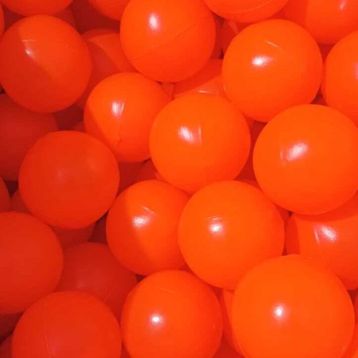 Open bulk bag of orange play balls